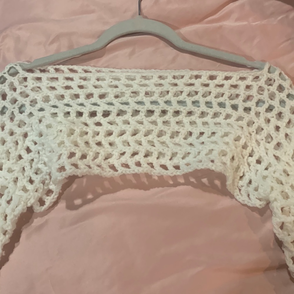 White crochet shrug